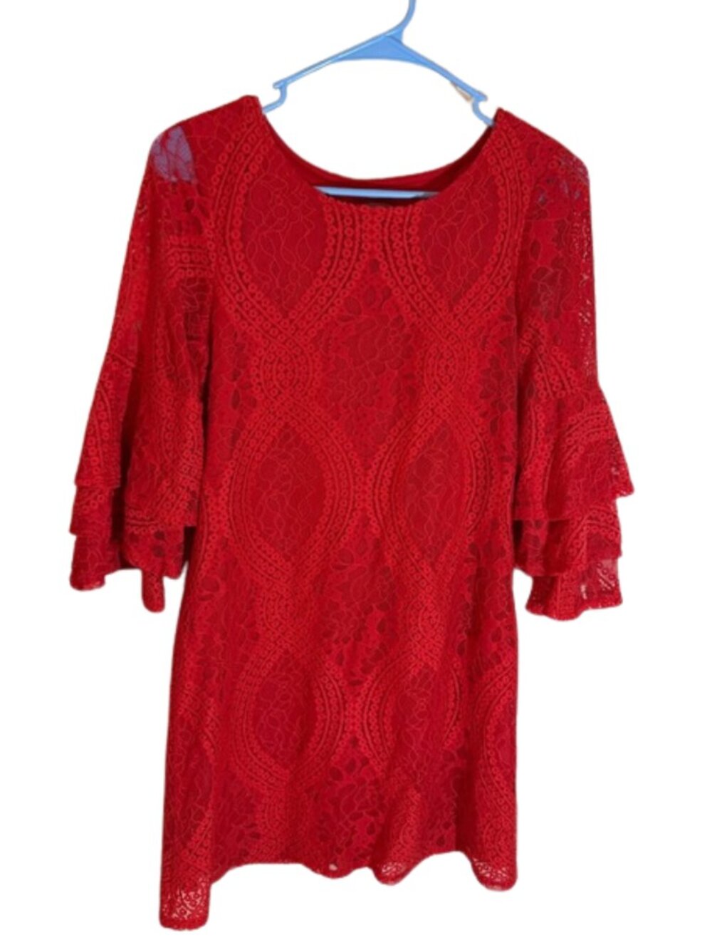 ❤️🎄 Francesca’s Collection – Red Crochet Christmas Mini Dress ✨ Size M